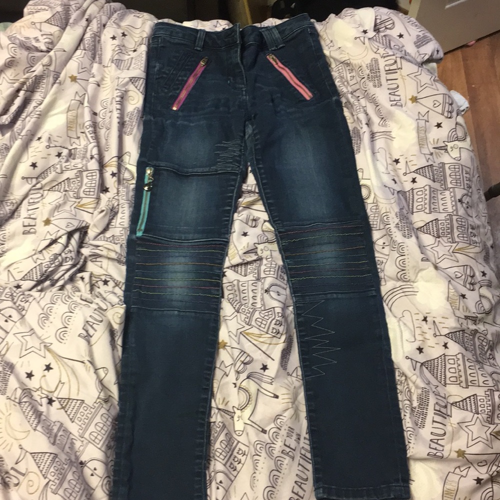 Colorful Line and zippers jeans
